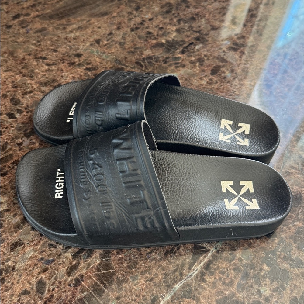 Off white authentic black rubber pool slides sandals flats sz 38 - Picture 3 of 7